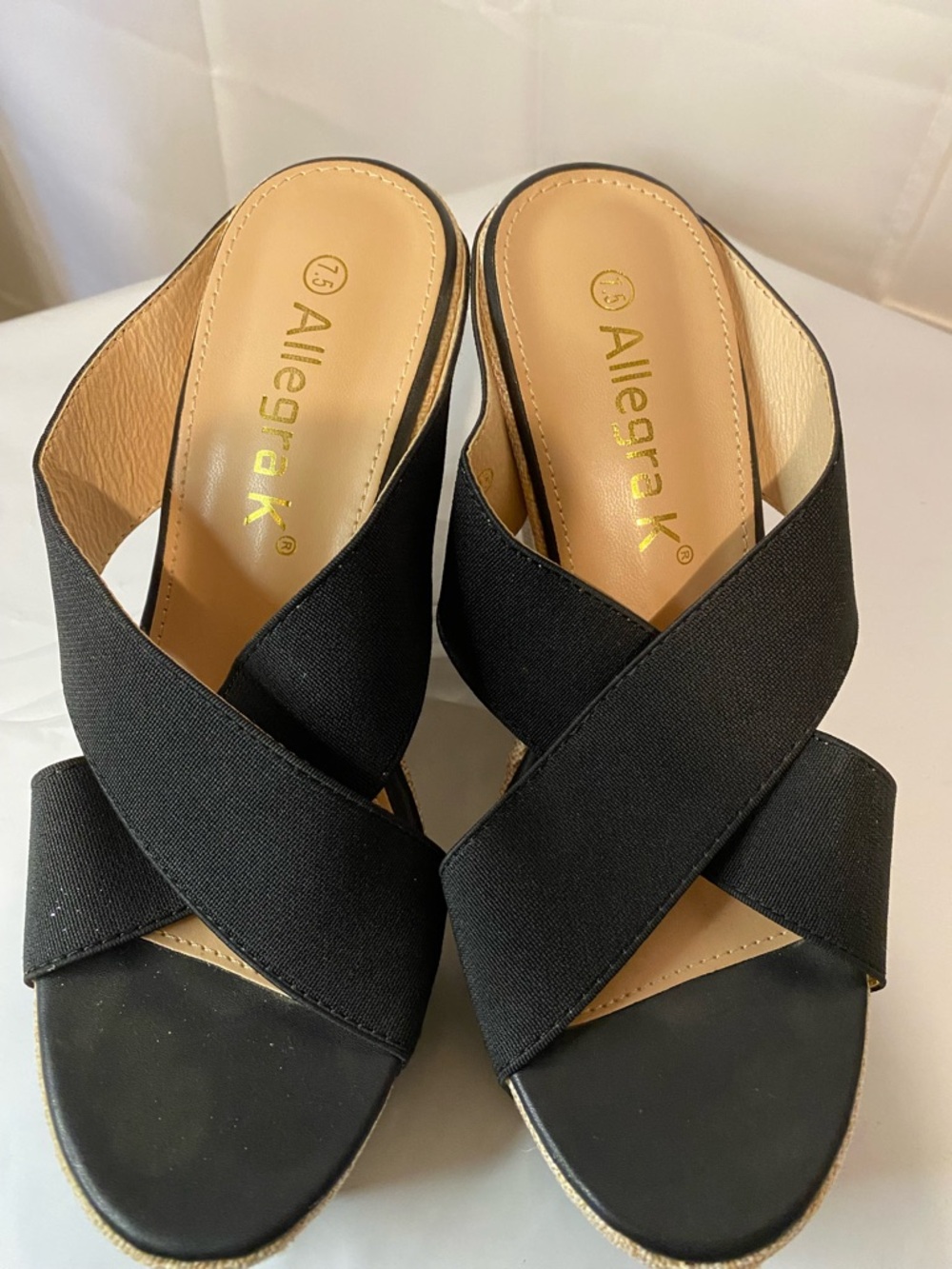Allegra K Black Crisscross Slip-On Mules with Tan Insole
